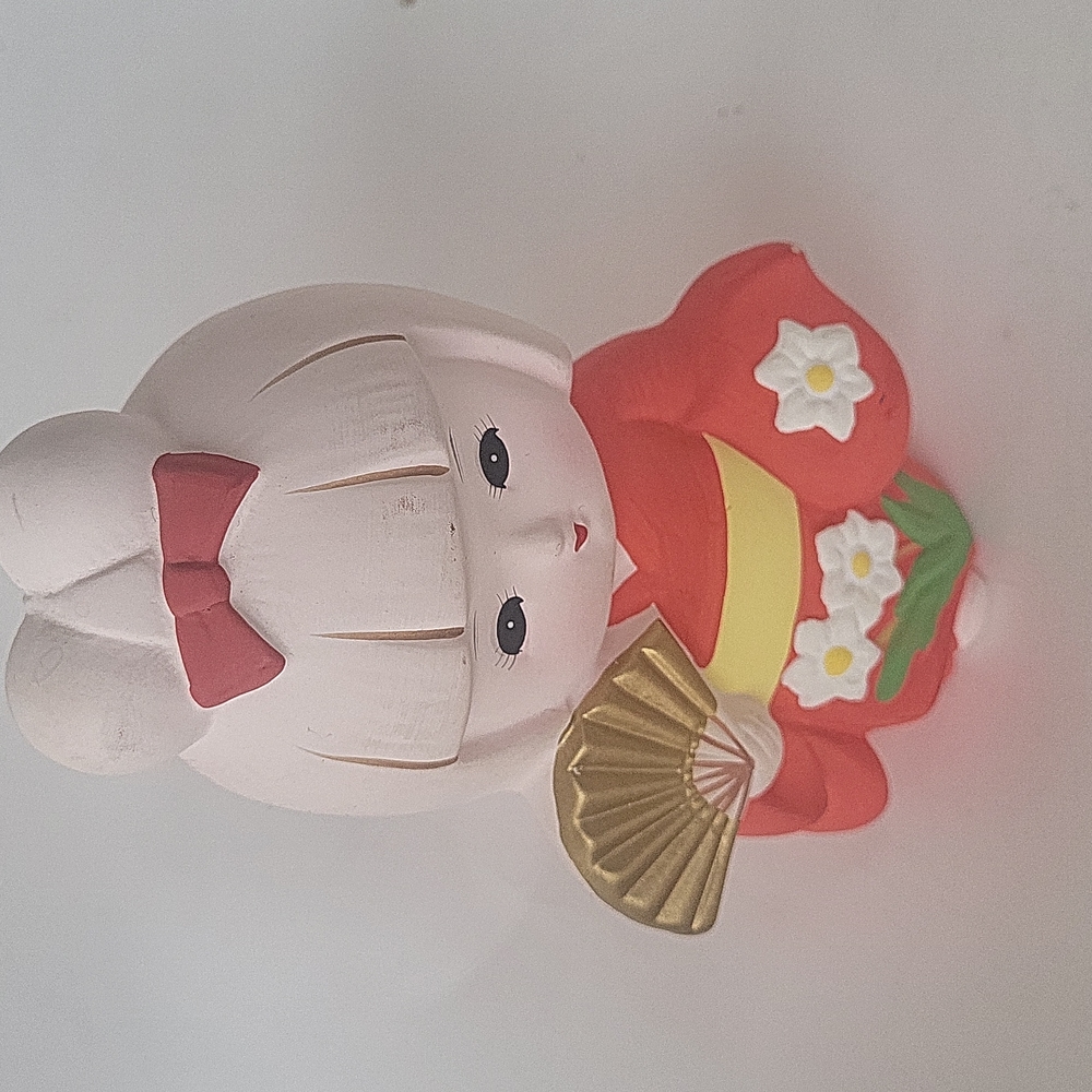 Hakata doll Japanese Geisha red kimono daffodils made in Japan